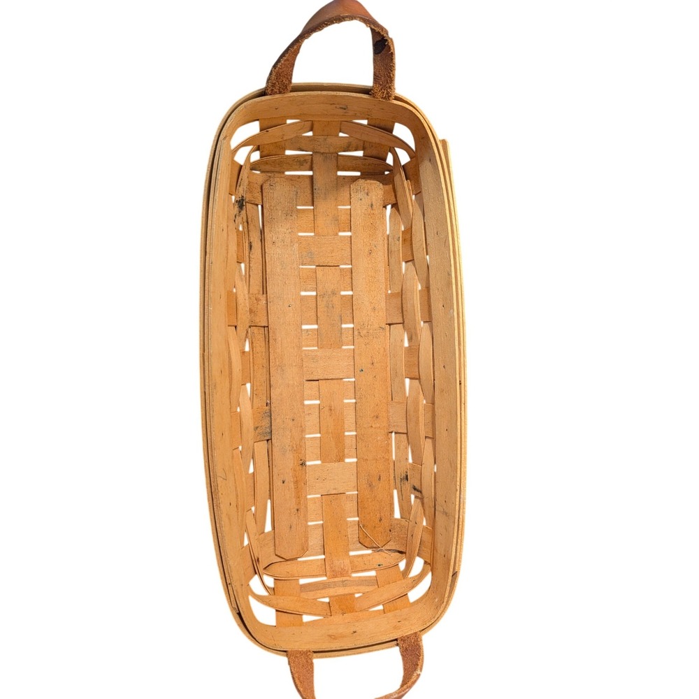 Longaberger Baskets Woven Wood Leather Handles Basket Organizer Storage - Picture 5 of 12